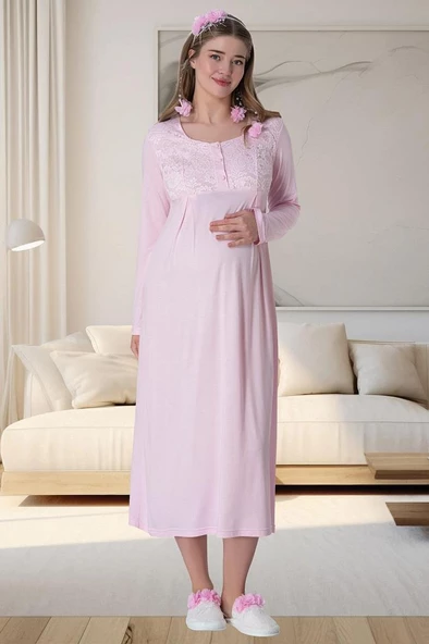 Mecit 6060 Bayan Pembe Sabahlık Gecelik Pijama Hamile Lohusa Set - 5