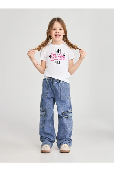 I Am Barbie Baskılı Çocuk Beyaz T-Shirt  (Pamuk & Unisex)