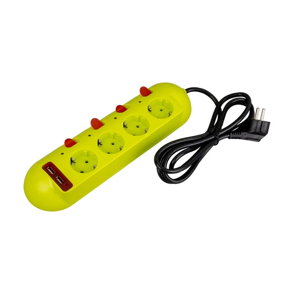 Vea VE-E40USB 4 lü 2 USB'li 1.5 Metre Ayrı Anahtarlı Grup Priz Uzatma Kablosu 3860 Watt 16 Amper - 4