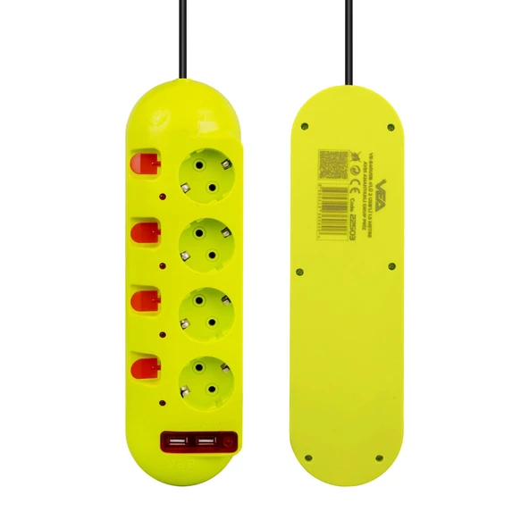 Vea VE-E40USB 4 lü 2 USB'li 1.5 Metre Ayrı Anahtarlı Grup Priz Uzatma Kablosu 3860 Watt 16 Amper - 2