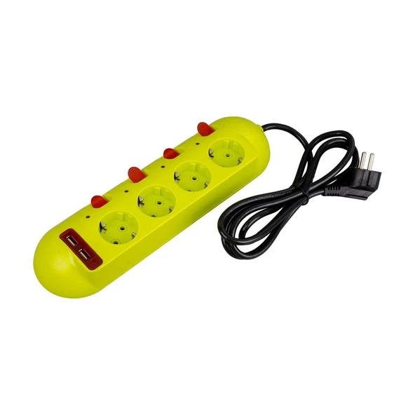 Vea VE-E40USB 4 lü 2 USB'li 1.5 Metre Ayrı Anahtarlı Grup Priz Uzatma Kablosu 3860 Watt 16 Amper - 6