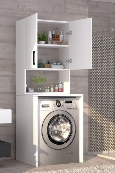 Moonlife Üst Dolaplı Çok Amaçlı Çamaşır Makinesi Dolabı Beyaz - 2