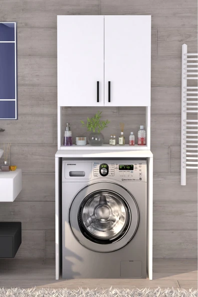 Moonlife Üst Dolaplı Çok Amaçlı Çamaşır Makinesi Dolabı Beyaz