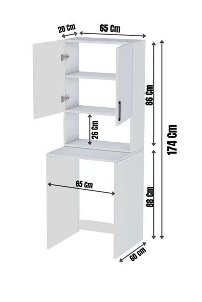 Moonlife Üst Dolaplı Çok Amaçlı Çamaşır Makinesi Dolabı Beyaz - 6
