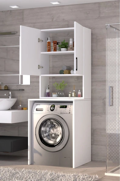 Moonlife Üst Dolaplı Çok Amaçlı Çamaşır Makinesi Dolabı Beyaz - 3
