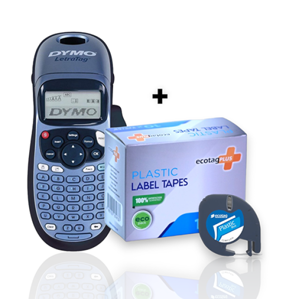 Dymo Letratag Etiket Yazcı ve 10 Adet EcotagPlus Şerit Etiket 12 mm x 4 mt Plastik Mavi - 2