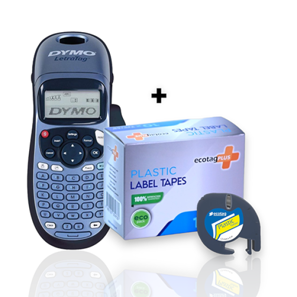 Dymo Letratag Etiket Yazcı ve 10 Adet EcotagPlus Şerit Etiket 12 mm x 4 mt Plastik Sarı - 2