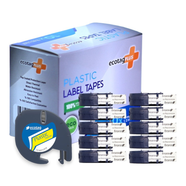 Dymo Letratag Etiket Yazcı ve 10 Adet EcotagPlus Şerit Etiket 12 mm x 4 mt Plastik Sarı - 3