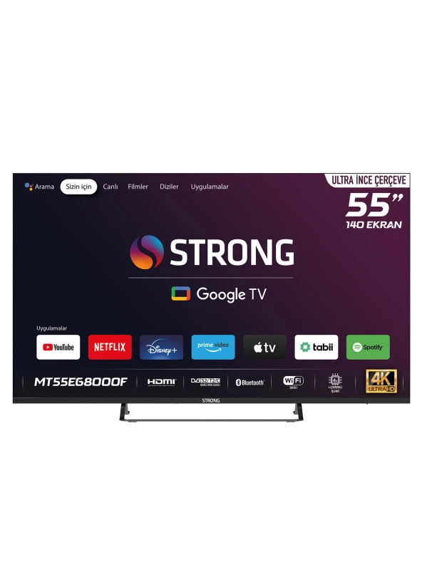 Strong MT55EG8000F 55" 140 Ekran 4K Ultra HD Dahili Uydu Alıcılı Google TV - Ultra İnce Çerçeve