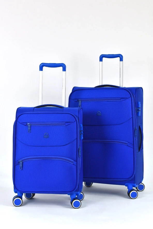 United Colors Of Benetton Ultra Light Kumaş 2'li Valiz Seti Orta Boy - Kabin Boy Mavi BNT2400