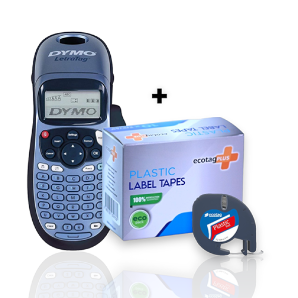 Dymo Letratag Etiket Yazcı ve 10 Adet EcotagPlus Şerit Etiket 12 mm x 4 mt Plastik Kırmızı - 2