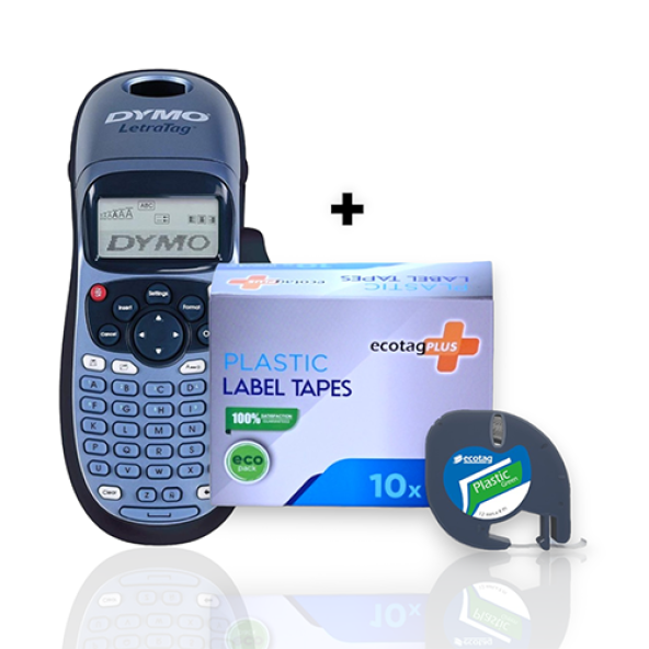 Dymo Letratag Etiket Yazcı ve 10 Adet EcotagPlus Şerit Etiket 12 mm x 4 mt Plastik Yeşil