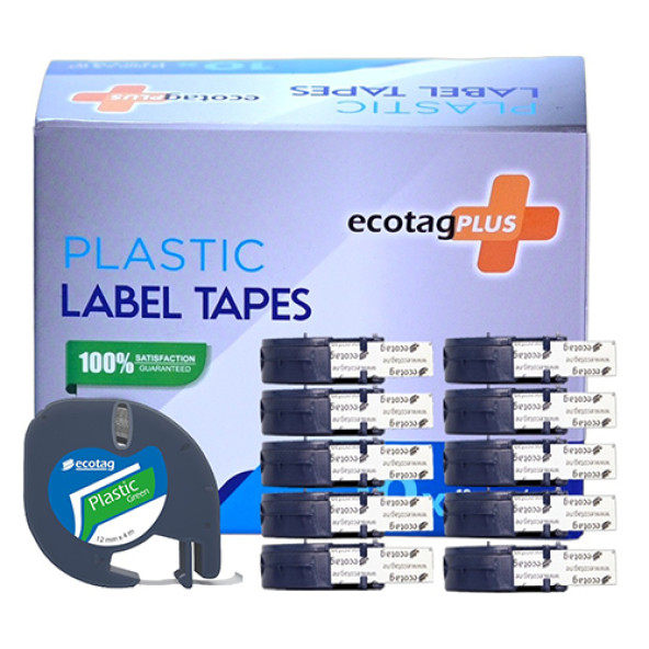 Dymo Letratag Etiket Yazcı ve 10 Adet EcotagPlus Şerit Etiket 12 mm x 4 mt Plastik Yeşil - 2