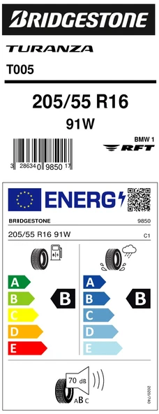 Bridgestone 205/55R16 91W Rft T005 * B-B-70  Yaz Oto Lastiği (Üretim Yılı: 2024) - 1