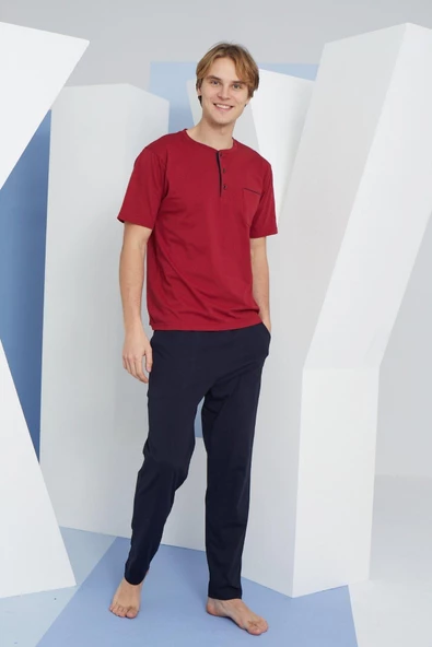 Kly Erkek Bordo Kısa Kol Pijama Takımı 2207 - 1