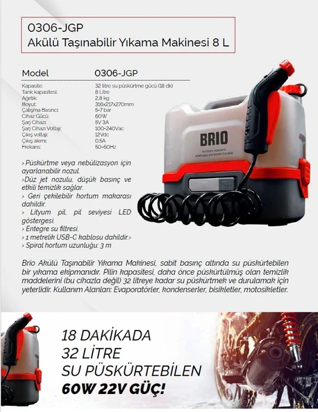 AKÜLÜ TAŞINABİLİR YIKAMA MAKİNASI JETGUN PRO 8 L - 2