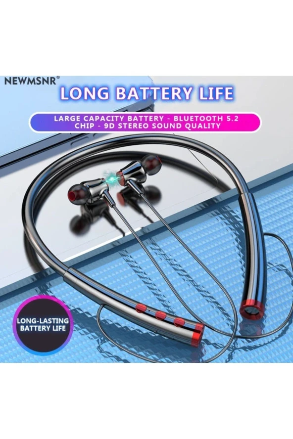 kablosuz kulaklıklar boyun bandı Bluetooth 5.2 kulaklık Mic ile spor kulaklık gürültü azaltma - 2