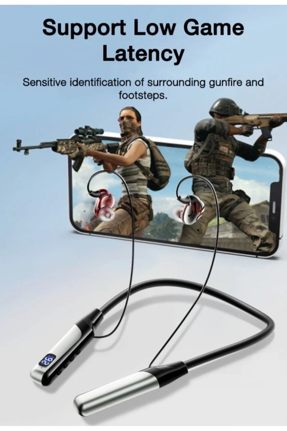 Uzun Ömürlü Spor Boyun Bandı Kulaklıklar Kablosuz Bluetooth 5.3 LED Ekran HIFI - 3