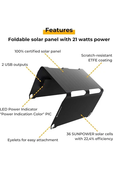 Güneş Paneli 21w Usb Girişli Katlanabilir Su Geçirmez Güneş Enerjisi Şarj Cihazı - 3
