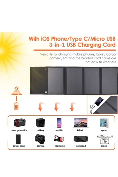 Güneş paneli usb katlanabilir güneş enerjisi şarj cihazı - 5