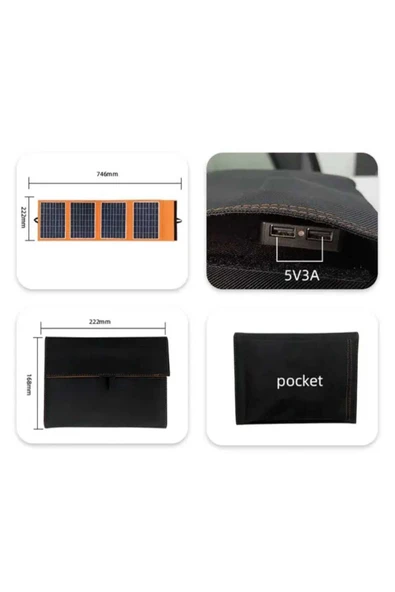 Güneş Paneli Usb Girişli Katlanır Çanta Tipi - 3