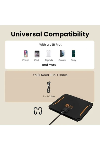 Güneş Paneli (15 W) Usb Girişli Katlanabilir Güneş Enerjisi Şarj Cihazı - 7