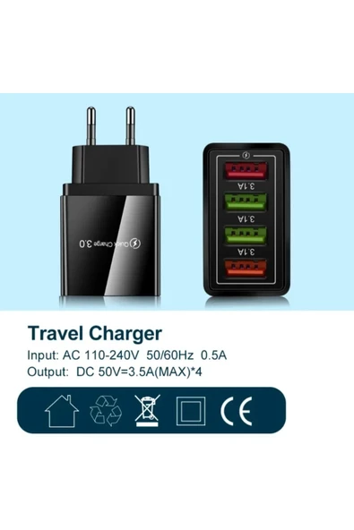 Telefon Tablet Şarz Cihazı 4 Usb Girişli Hızlı Kalıteli - Resim 3
