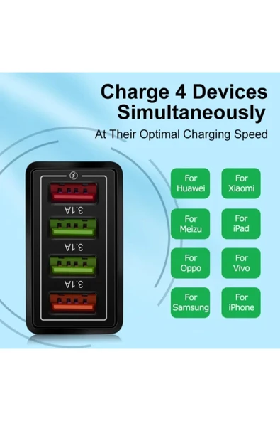 Telefon Tablet Şarz Cihazı 4 Usb Girişli Hızlı Kalıteli - Resim 7
