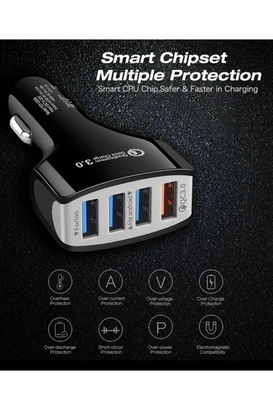 Araç şarj cihazı 4 USB GİRİŞLİ hızlı şarj cihazı Uyumlu - 2