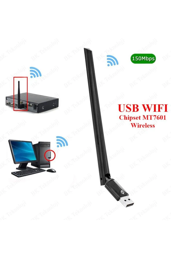 USB Wireless Wifi Adaptör 2.4 GHz 150 Mbps 5 dbi Antenli - 5