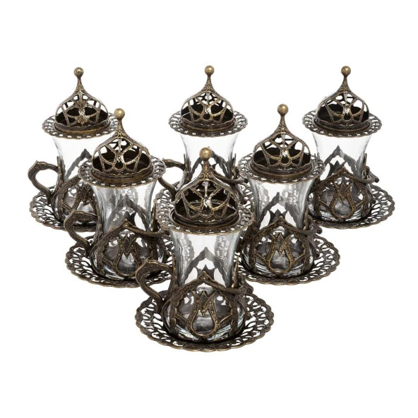 6'LI KULPLU ÇAY SETİ ANTİK SARI GRUPLAR