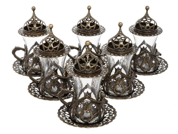 6'LI KULPLU ÇAY SETİ ANTİK SARI GRUPLAR - 2