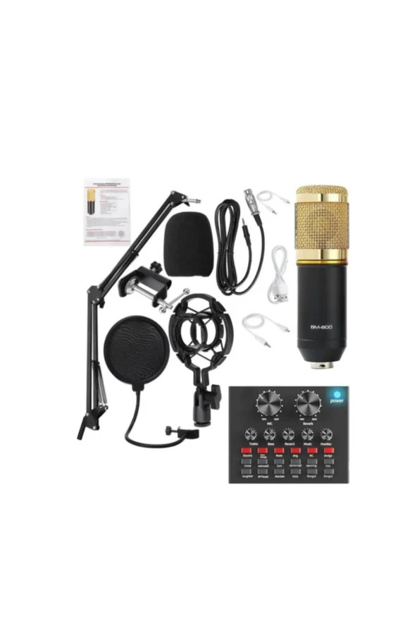 m800 V8 Plus Ses Kartlı Stüdyo Kayıt Youtuber Mikrofonu Seti BM800 V8 plus mic full set X-800