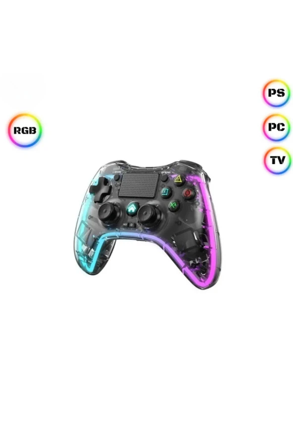 Ape RGB Gamepad Oyun Kolu Şeffaf 1000 mAh Kablosuz Ps3-Ps4-Tv-Pc-İos Uyumlu Wirelles