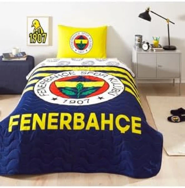 Taç Lisanslı Fenerbahçe Stripe Tek Kişilik Yatak Örtüsü Seti