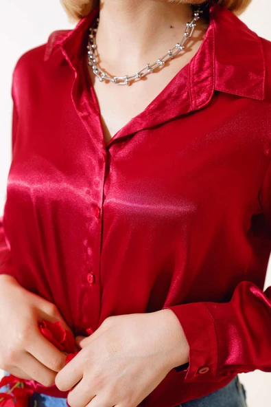 Saten Gömlek Bordo - 4
