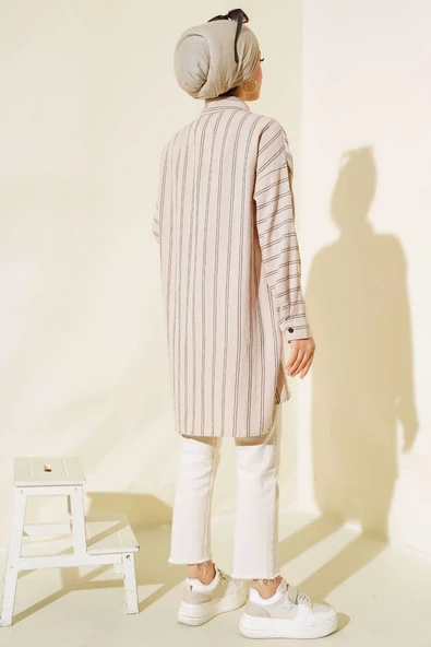 Çift Çizgili Tunik Bej - 3
