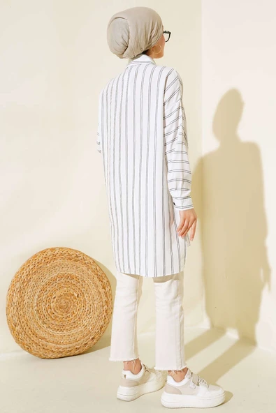 Çift Çizgili Tunik Beyaz - Resim 3