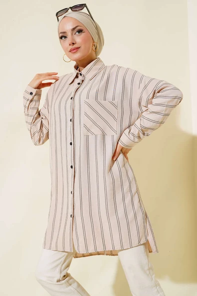 Çift Çizgili Tunik Bej ürün görseli 1