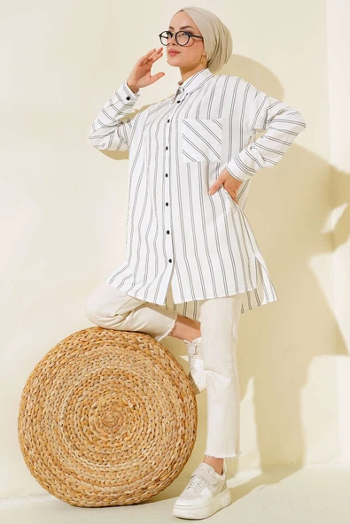 Çift Çizgili Tunik Beyaz - Resim 2