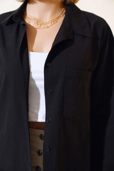 Arkası Düğmeli Gömlek Siyah - 4