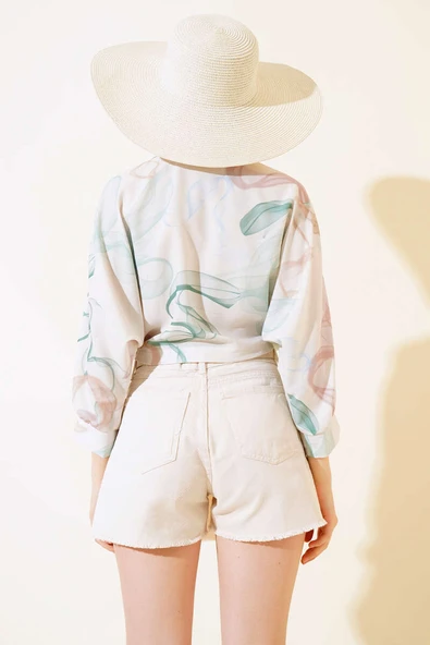 Bronşlu Önden Bağlamalı Bluz Yeşil - Resim 3