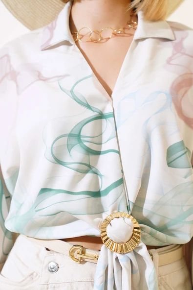 Bronşlu Önden Bağlamalı Bluz Yeşil - Resim 4