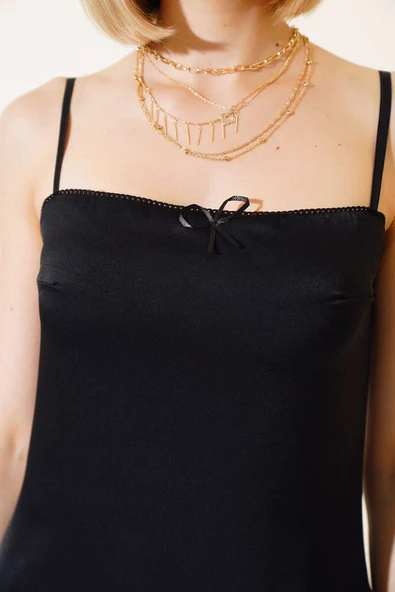 İp Askılı Elbise Siyah - Resim 4