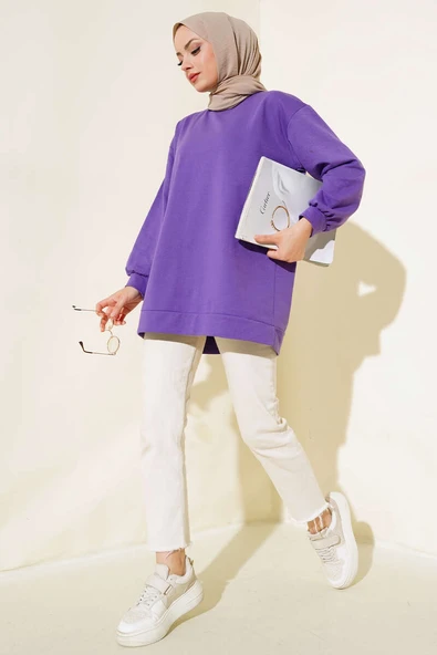 İki İplik Düz Tunik Mor - Resim 2