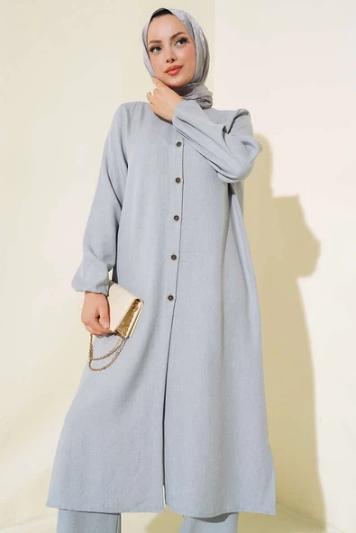 Hakim Yaka Düğmeli İkili Takım Gri ürün görseli 1