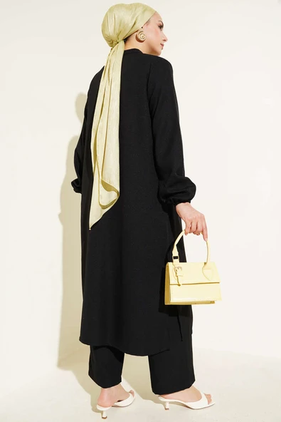 Hakim Yaka Düğmeli İkili Takım Siyah - Resim 3