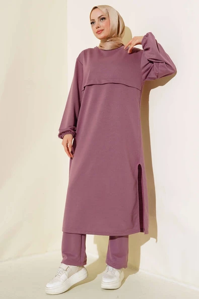 Yırtmaçlı Uzun İkili Takım Magenta ürün görseli 1