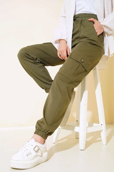 Bel Lastikli Kargo Pantolon Haki ürün görseli 1