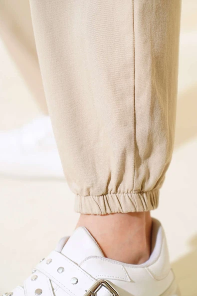 Bel Lastikli Kargo Pantolon Bej - Resim 4